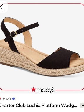 Charter Club Black Espadrille Platform Wedge Sandals with Ankle Strap